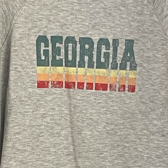 State of Mine Georgia crew neck sweatshirt in Heather gray & colorful script; M - Picture 2 of 5